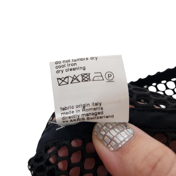 AKRIS Top Womens 8 Black Grid Shirt Mesh Fishnet High Neck Poncho Top Designer - Picture 11 of 12